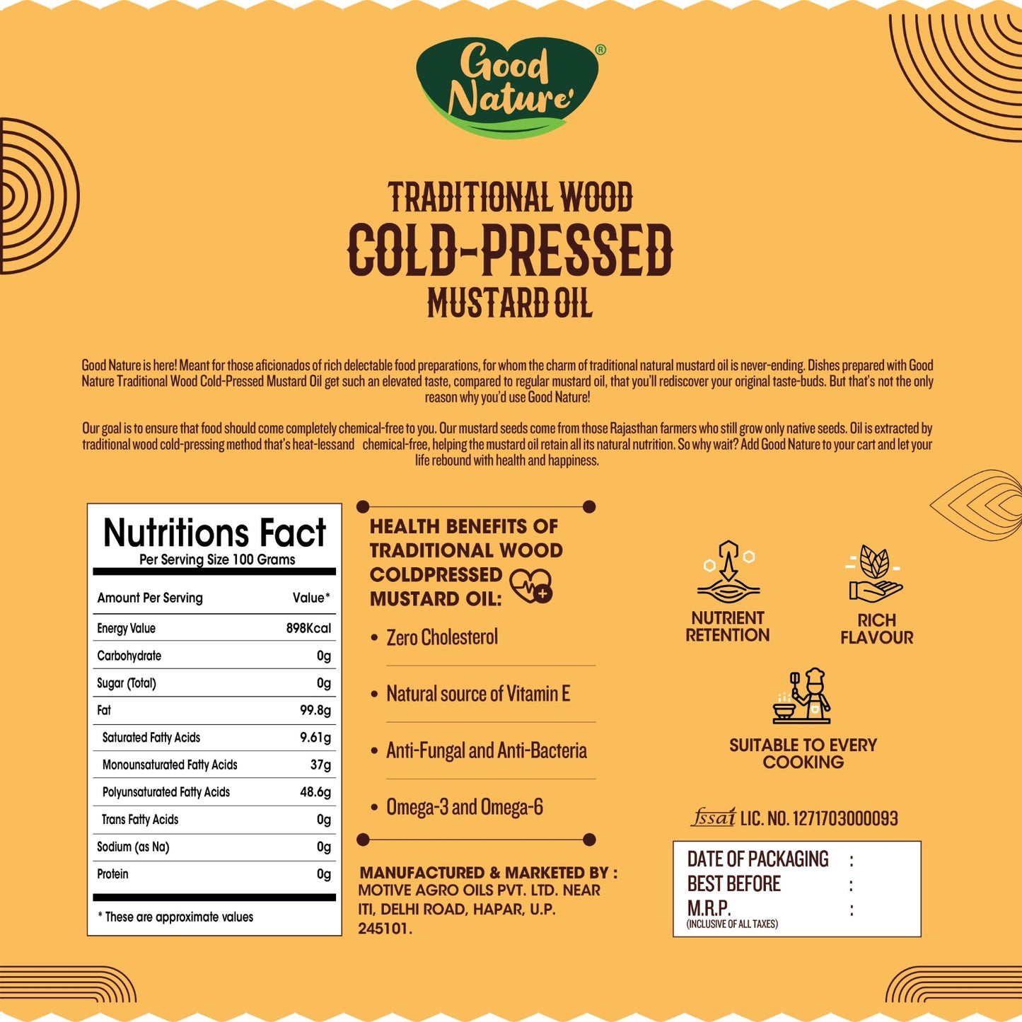 Good Nature's Wood Cold Pressed Mustard Oil 1L